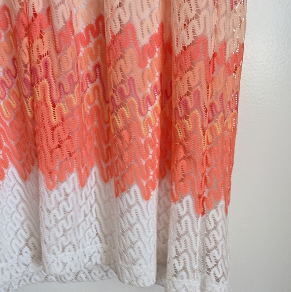 R&K Lace Sleeveless Pink Peach White Chevron Midi Dress 16 - Picture 14 of 16